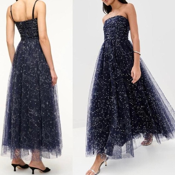 STAUD Dresses & Skirts - NEW STAUD Bettina Midi Strapless Gown Dress Constellation Star Chiffon Navy Blue
